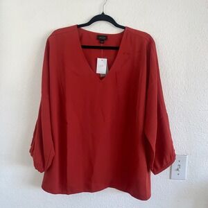 J. Jill Wearever Pottery Rust V-Neck 3/4 Sleeve Blouse 2X NEW 249521